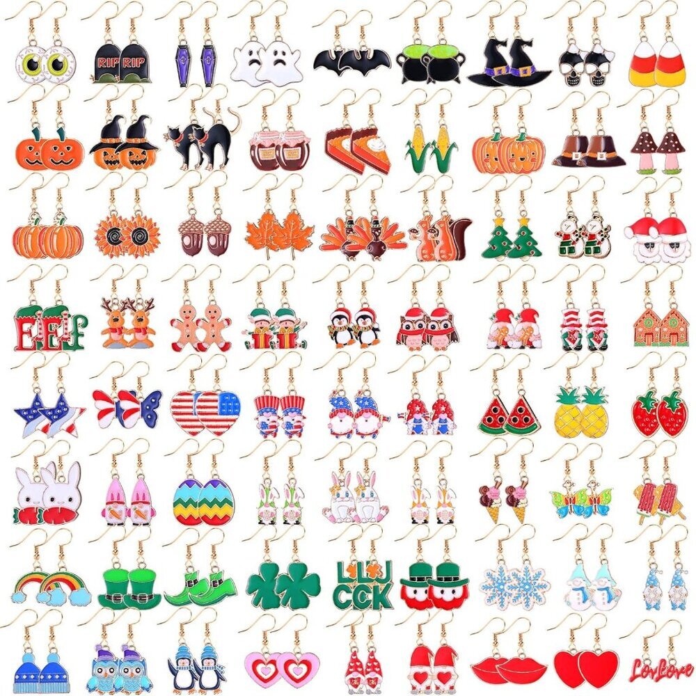 72 Pairs Fall Halloween Holiday Earrings Variety Pack for Women Thanksgiving Chr